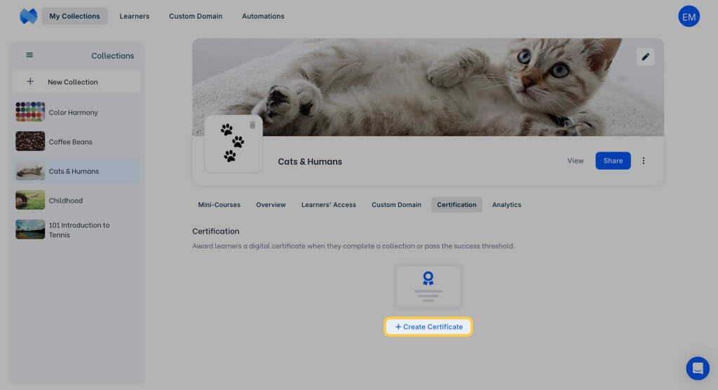minigenerador de cursos de certificación