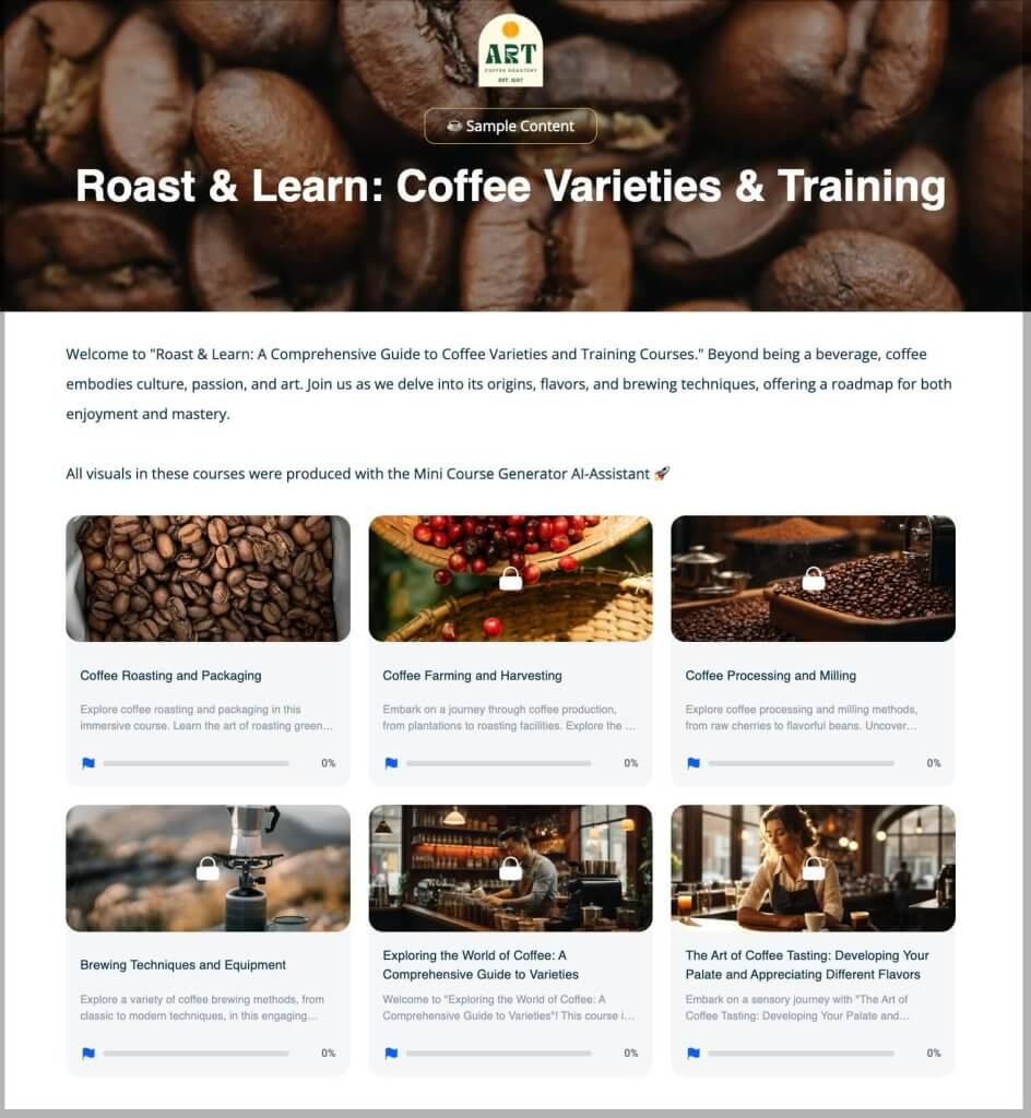 centro de aprendizaje en el generador de minicursos