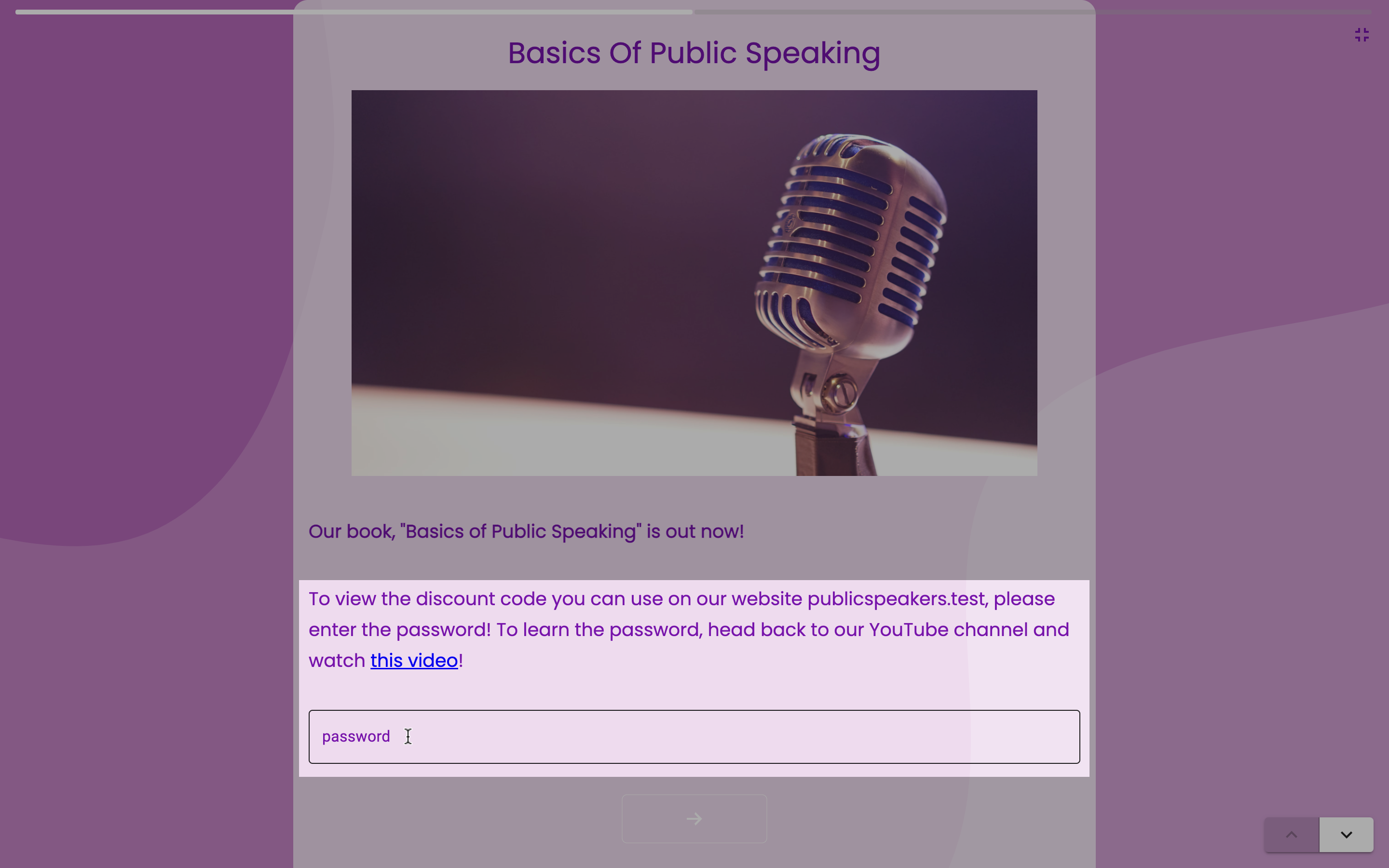 Una tarjeta de protección por contraseña en el Mini Generador de Cursos.