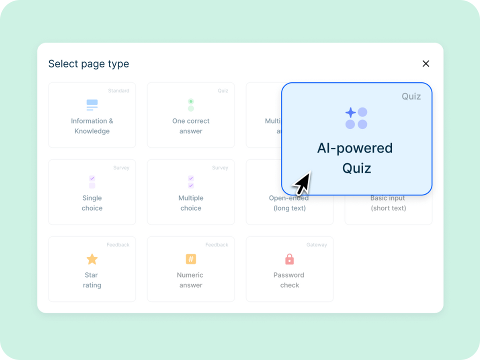 An illustration of an AI generating quiz questions from documents, articles, and a digital brain icon—symbolizing question creation from content, uploads, or AI knowledge.