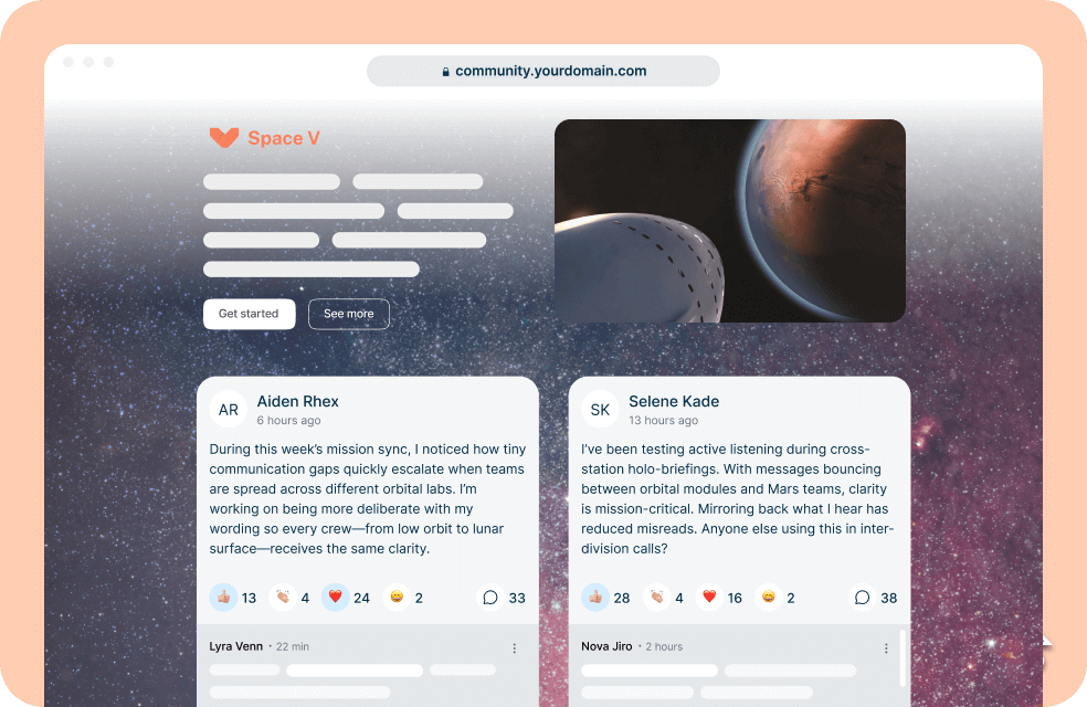 Color customization of spaces in discussion boards.