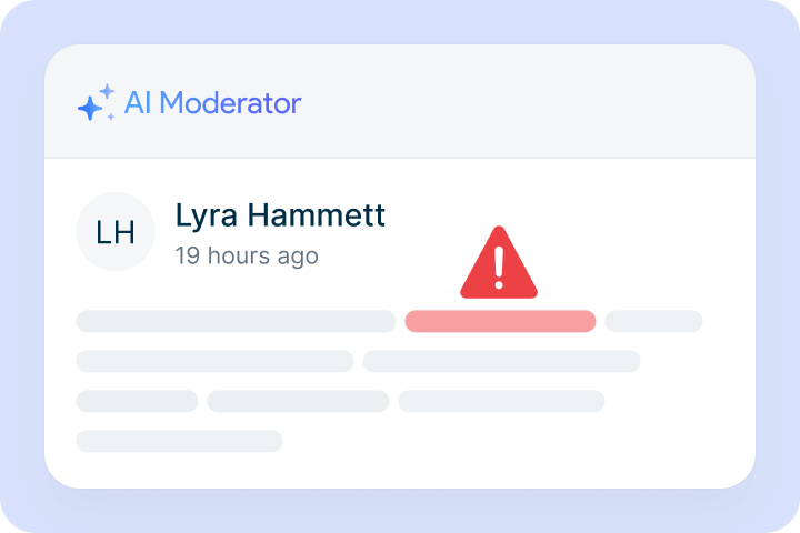 An example of the AI moderator filtering inappropriate content or highlighting a flagged comment in the dashboard.