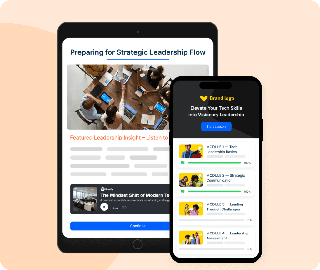 Mobile phone screen showing embedded training content via API integration.