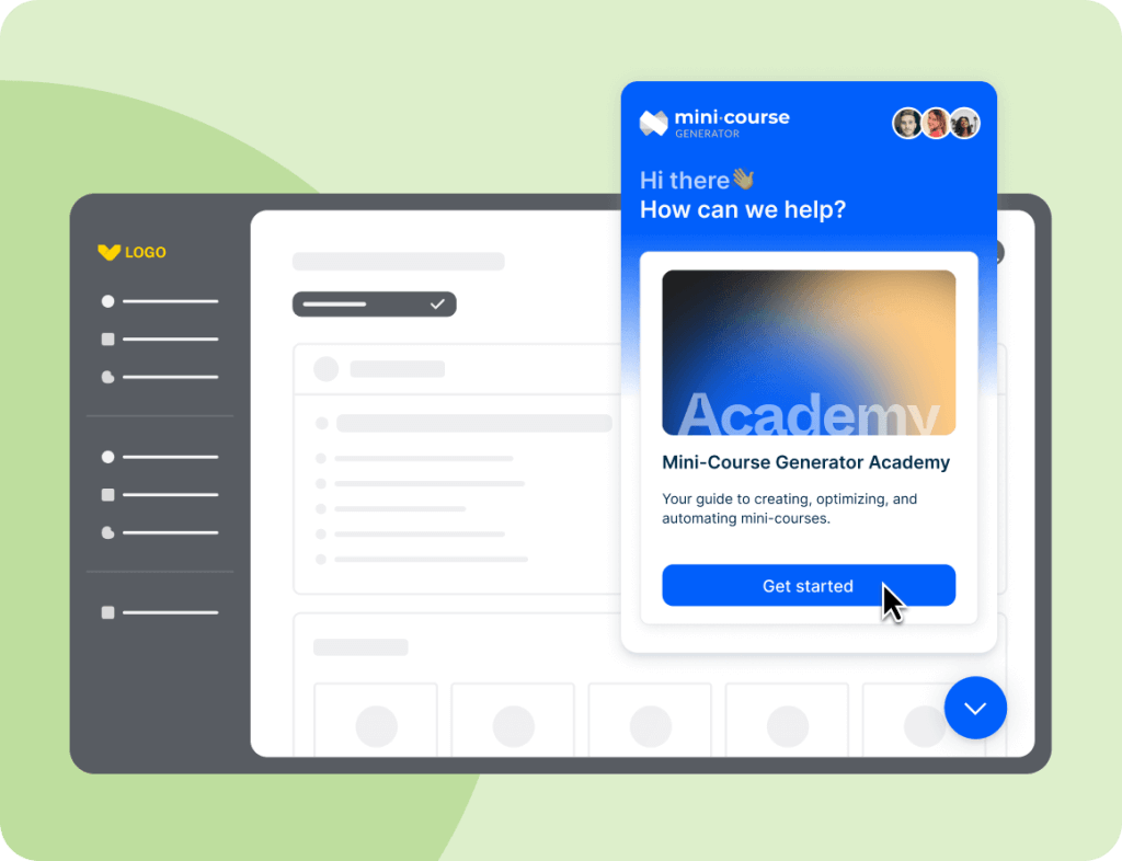 Mini Course Generator app interface running inside the Intercom Messenger window.