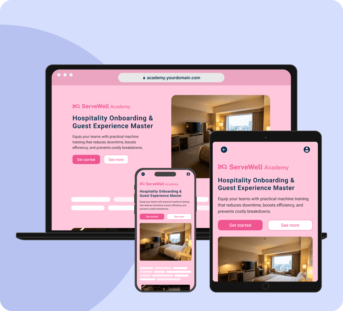 Mobile-friendly hospitality training platform on smartphone and desktop devices