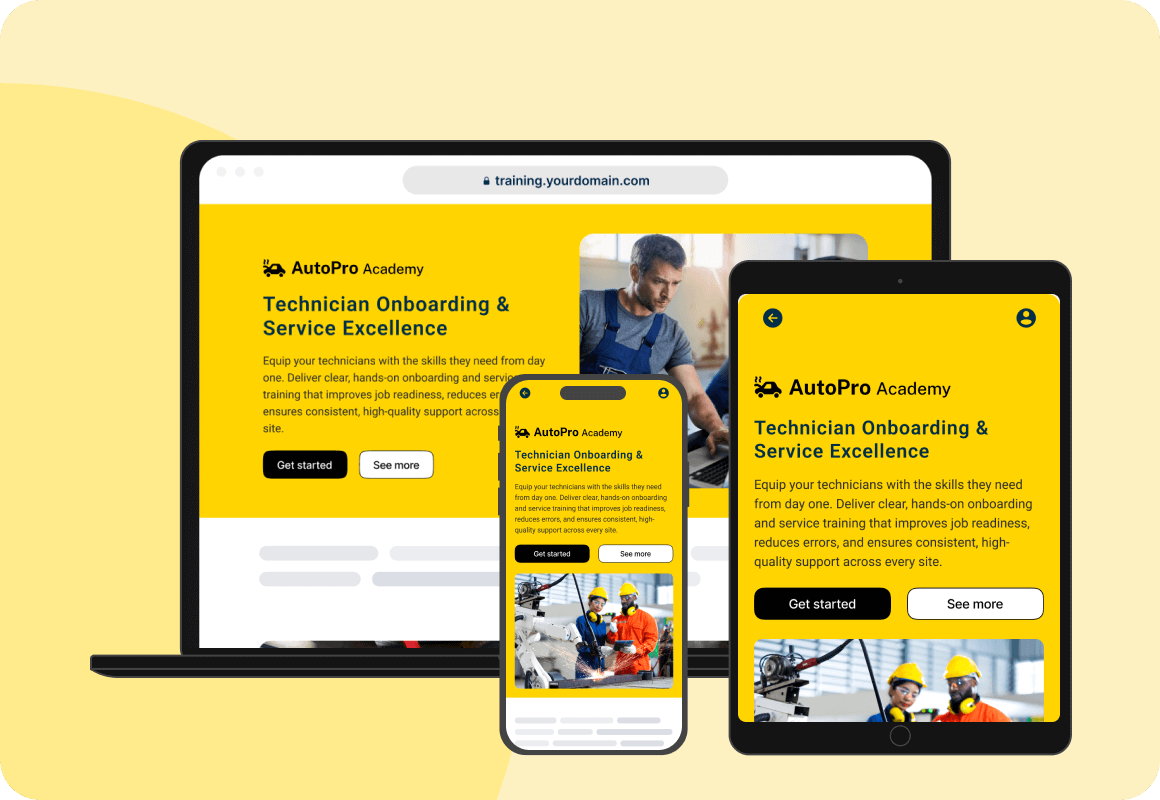 Mobile-friendly automotive training platform on smartphone and desktop devices