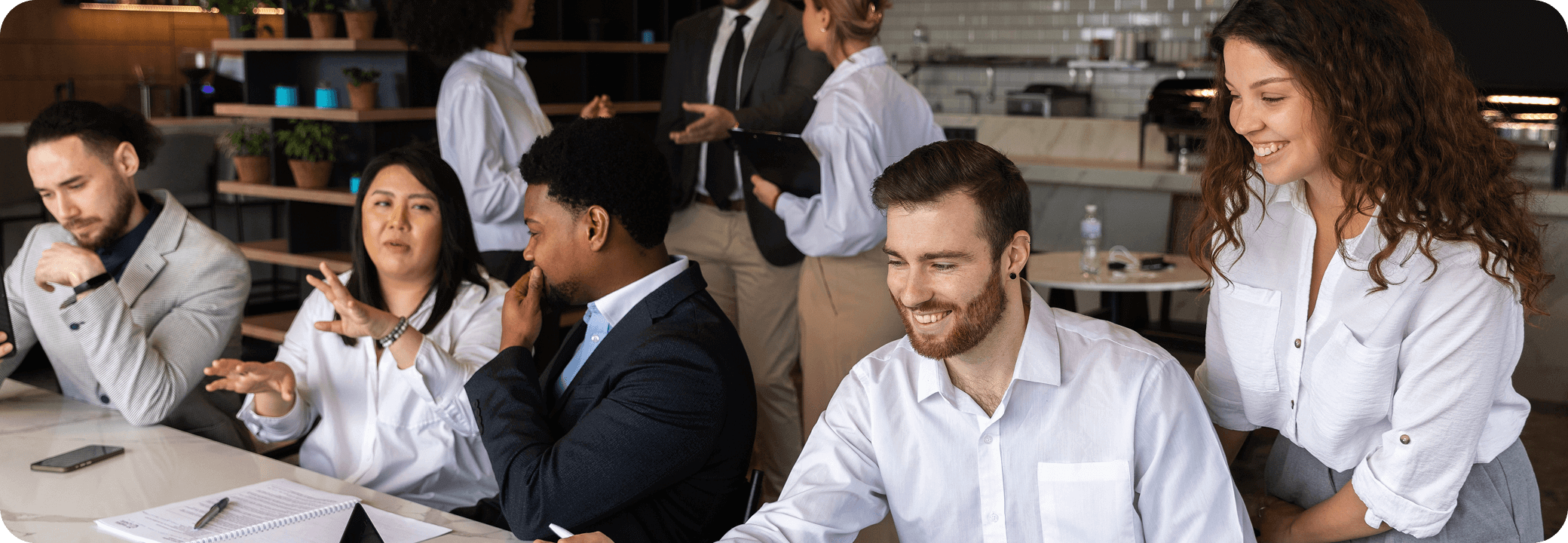 Hospitality team members following safety and compliance protocols in hotel environment