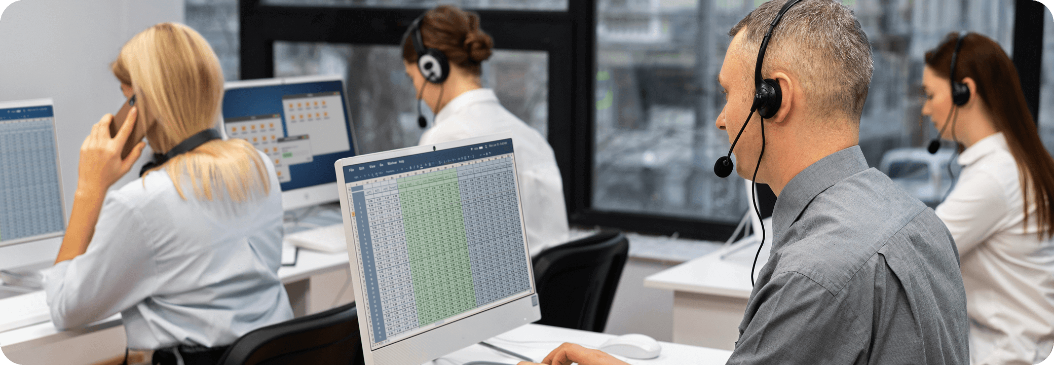 Call center team following standardized customer service procedures