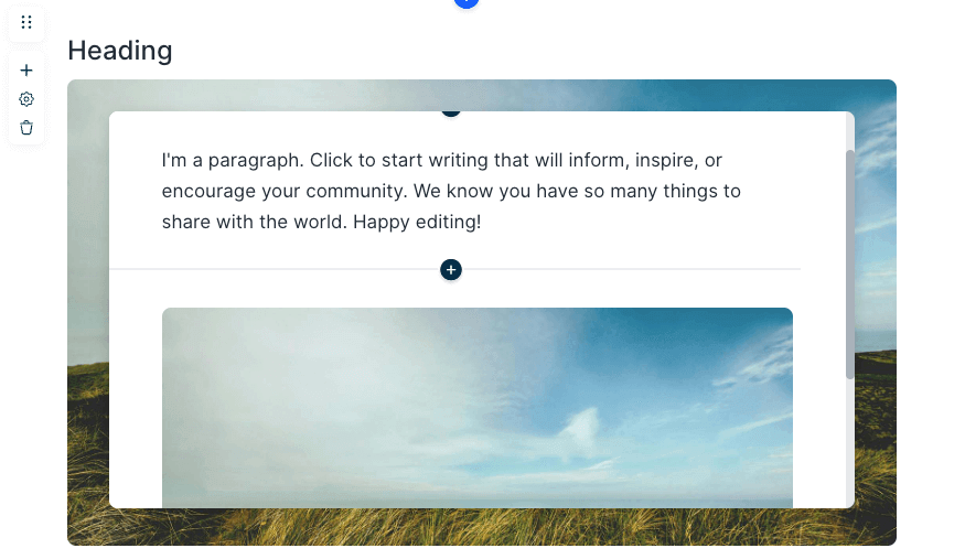Opened content editor for a hotspot in Mini Course Generator, allowing text and media blocks to be added.